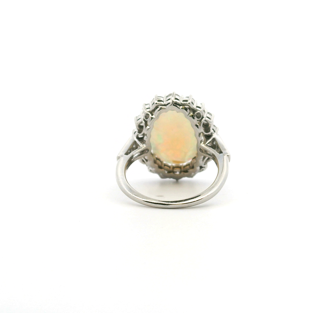 Estate Platinum 1.50CTW Opal & Diamond Halo Vintage Ring