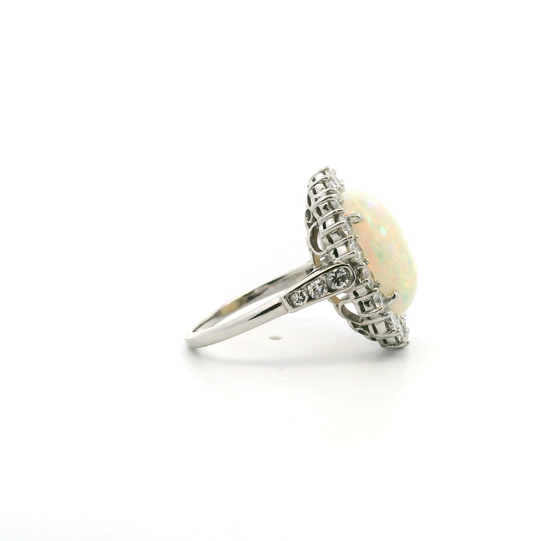 Estate Platinum 1.50CTW Opal & Diamond Halo Vintage Ring