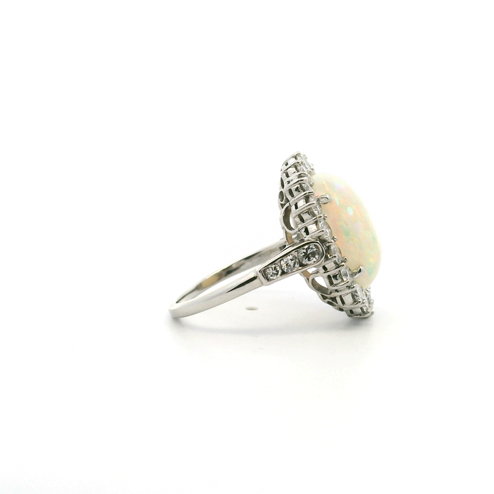Estate Platinum 1.50CTW Opal & Diamond Halo Vintage Ring
