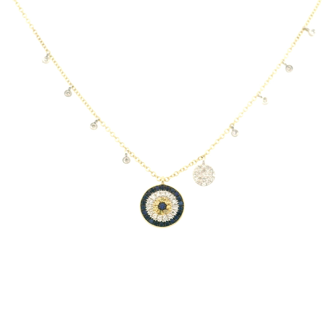 14K Yellow Gold Diamond and Sapphire Evil Eye Station Necklace