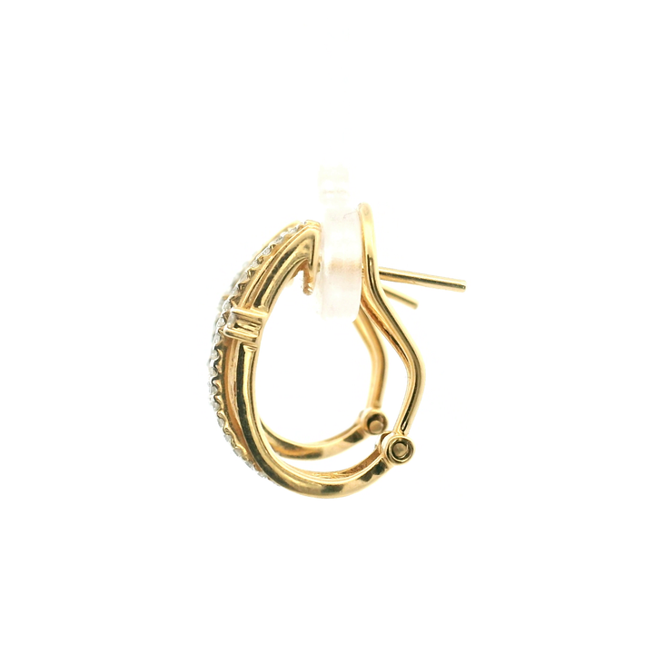 Estate 14K Yellow Gold 1.70CTW Diamond Lattice J-Hoop Earrings