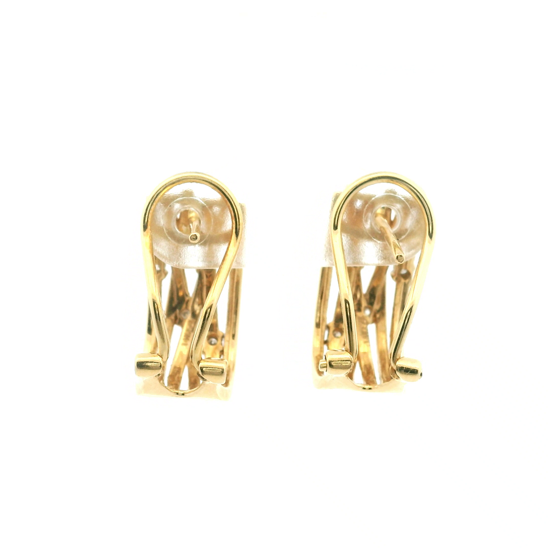 Estate 14K Yellow Gold 1.70CTW Diamond Lattice J-Hoop Earrings