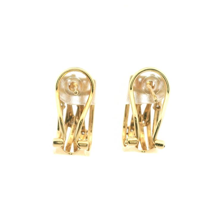 Estate 14K Yellow Gold 1.70CTW Diamond Lattice J-Hoop Earrings