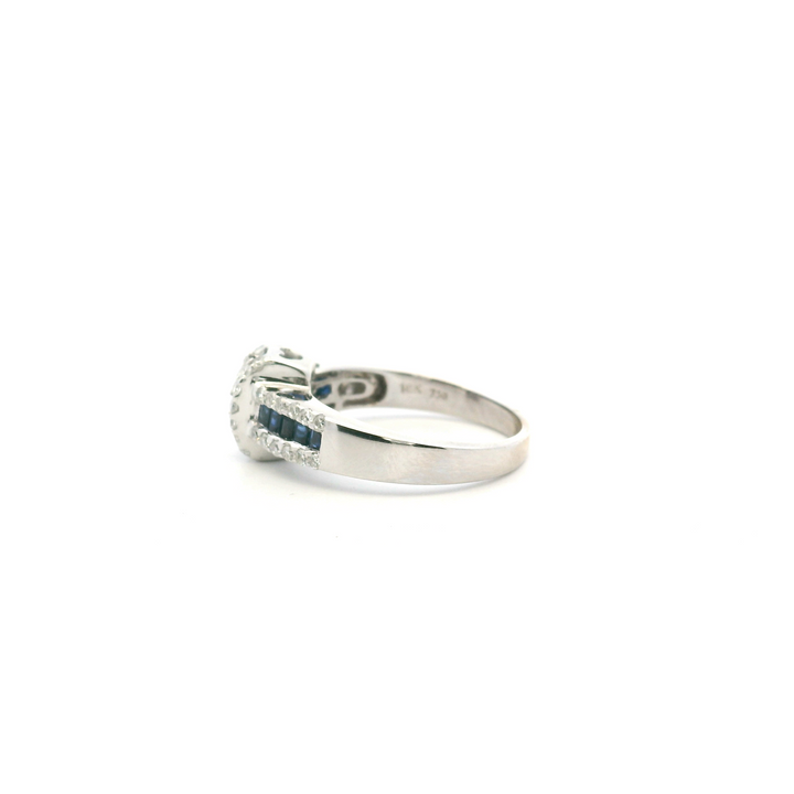 Estate 18K White Gold Baguette Blue Sapphire and Diamond Ring
