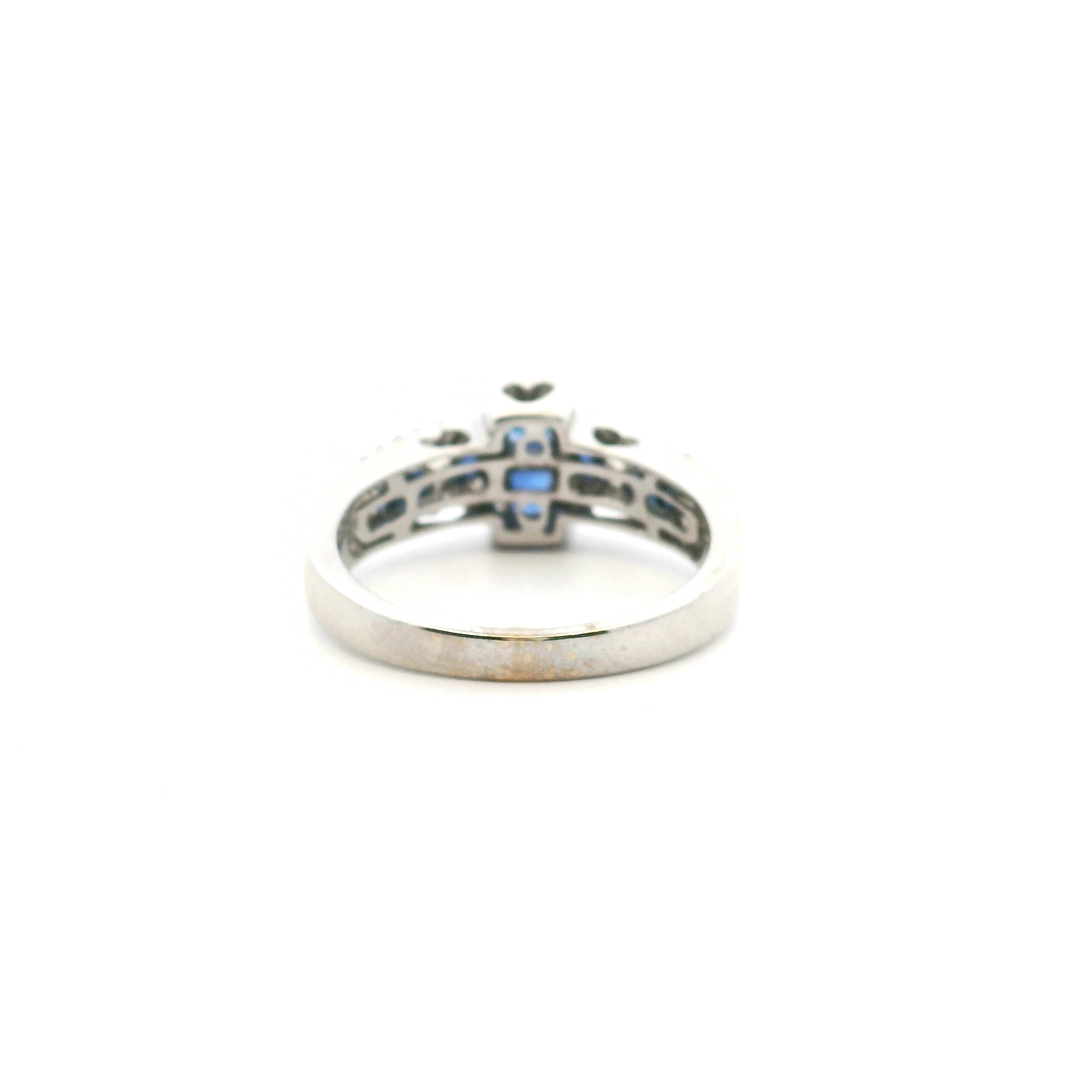 Estate 18K White Gold Baguette Blue Sapphire and Diamond Ring