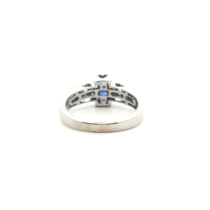 Estate 18K White Gold Baguette Blue Sapphire and Diamond Ring