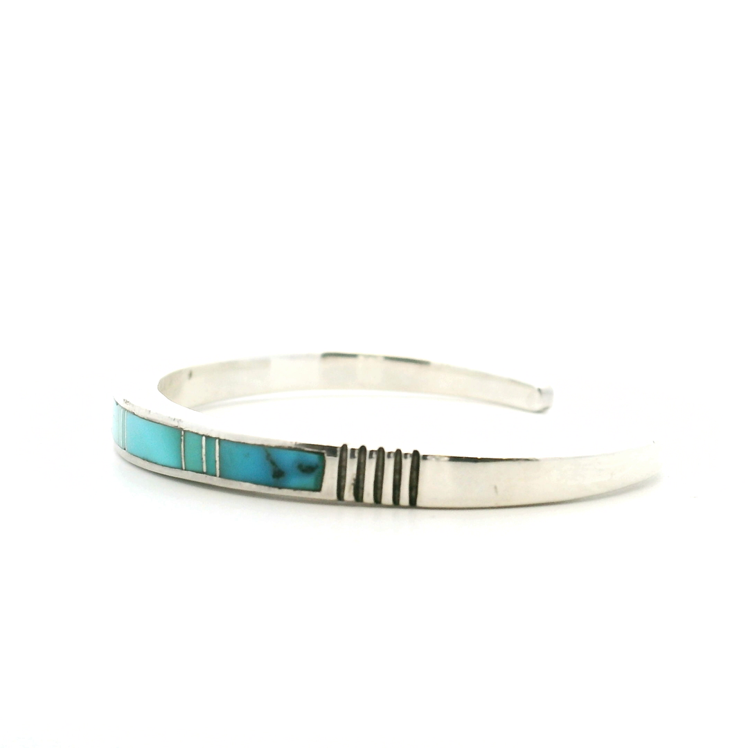 Estate Sterling Silver Turquoise Inlay Cuff Bracelet