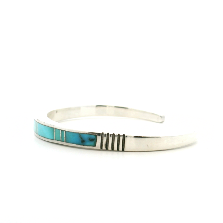 Estate Sterling Silver Turquoise Inlay Cuff Bracelet
