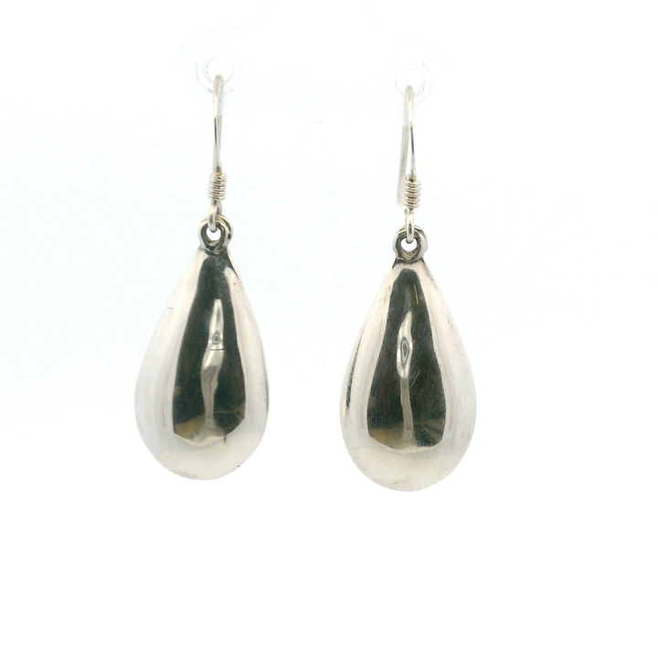 Estate Sterling Silver Puffed Teardrop Dangle Earrings