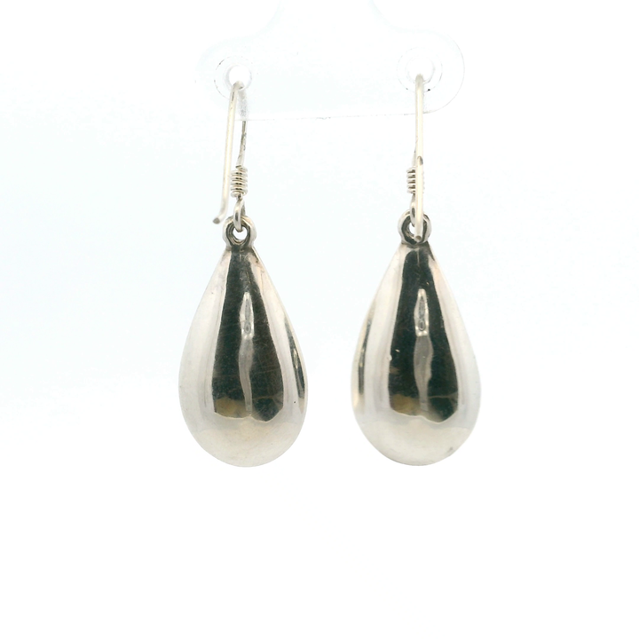 Estate Sterling Silver Puffed Teardrop Dangle Earrings