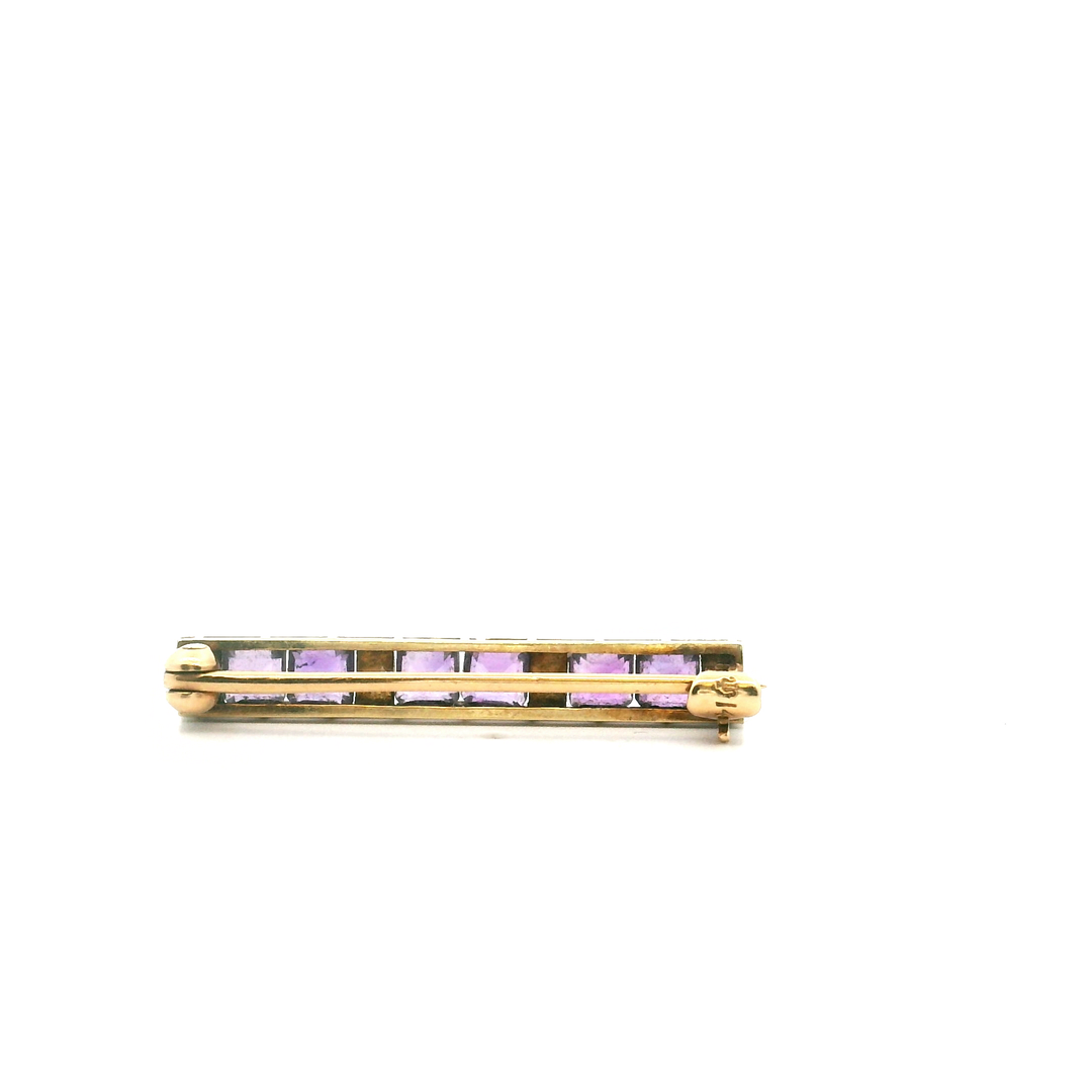 Estate 14K Yellow Gold Amethyst & Seed Pearl Edwardian Lingerie Pin by Sloan & Co.