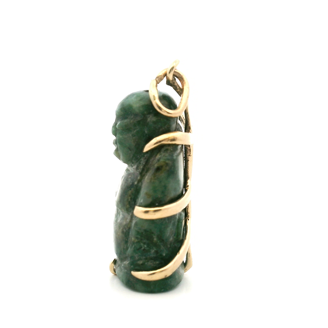 Estate 14K Yellow Gold Carved Nephrite Jade Buddha Pendant
