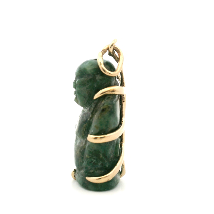 Estate 14K Yellow Gold Carved Nephrite Jade Buddha Pendant