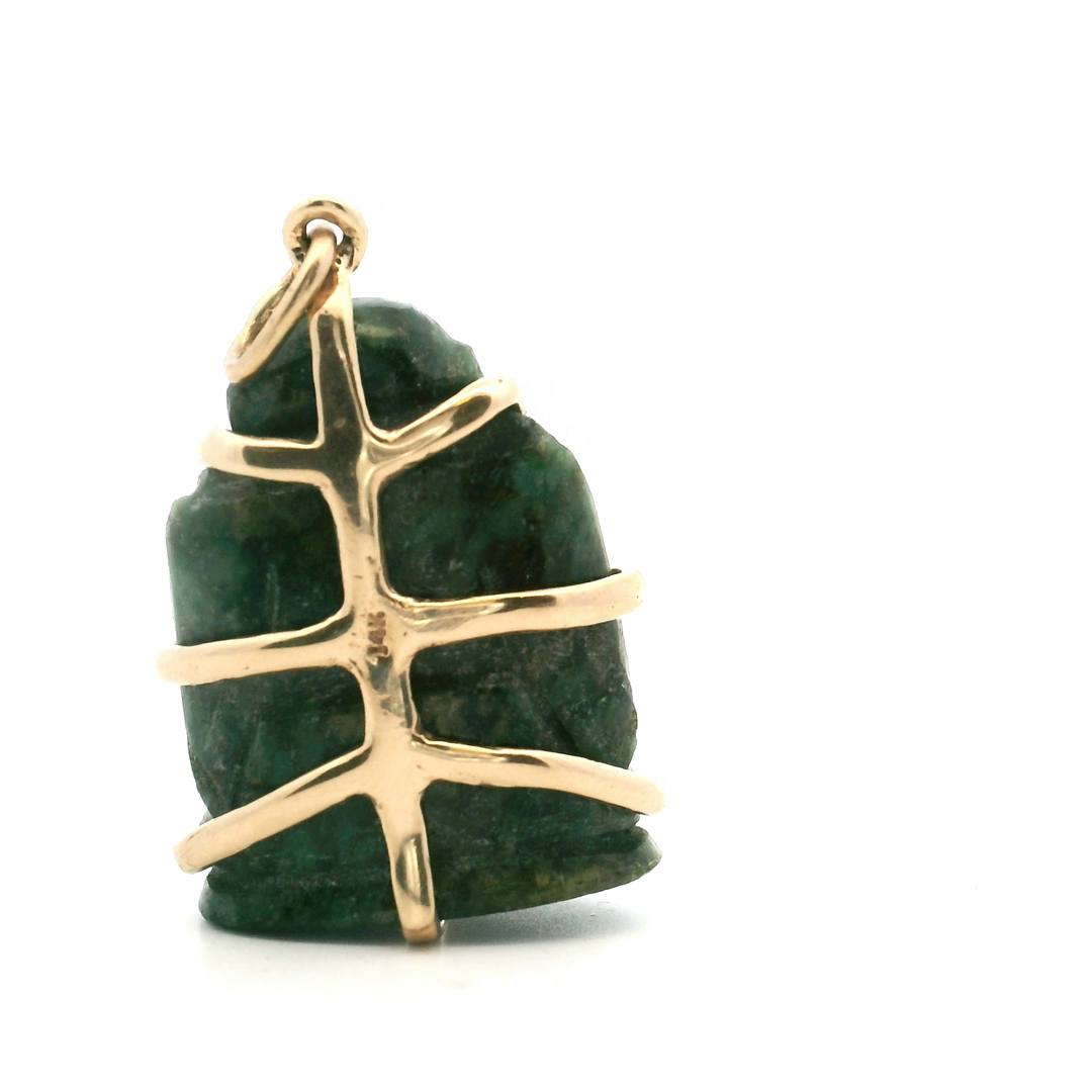 Estate 14K Yellow Gold Carved Nephrite Jade Buddha Pendant
