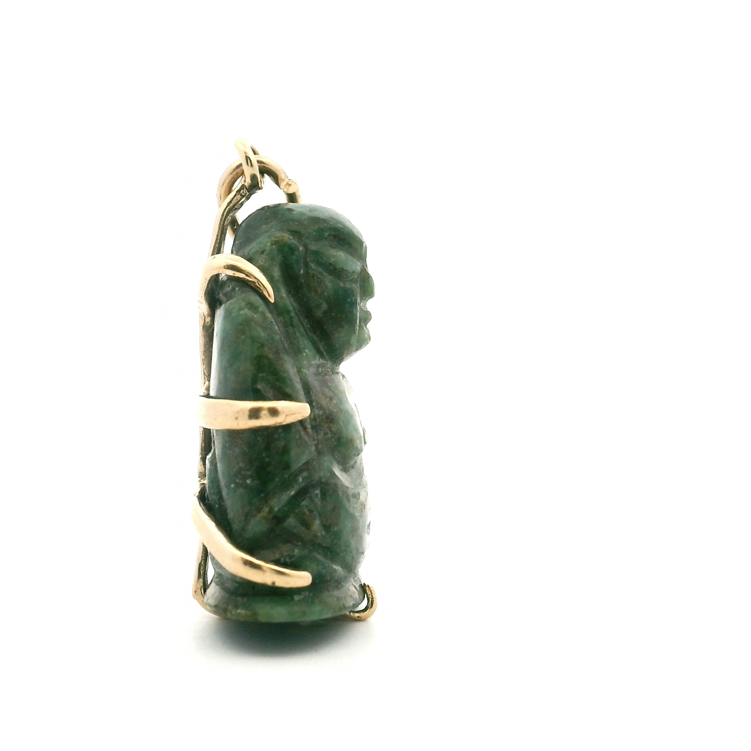 Estate 14K Yellow Gold Carved Nephrite Jade Buddha Pendant