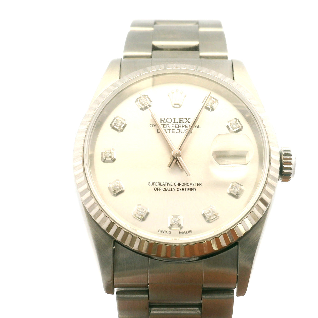 Rolex Oyster Perpetual Datejust 18KT White Gold and Stainless Steel Diamond Dial Watch, Contemporary