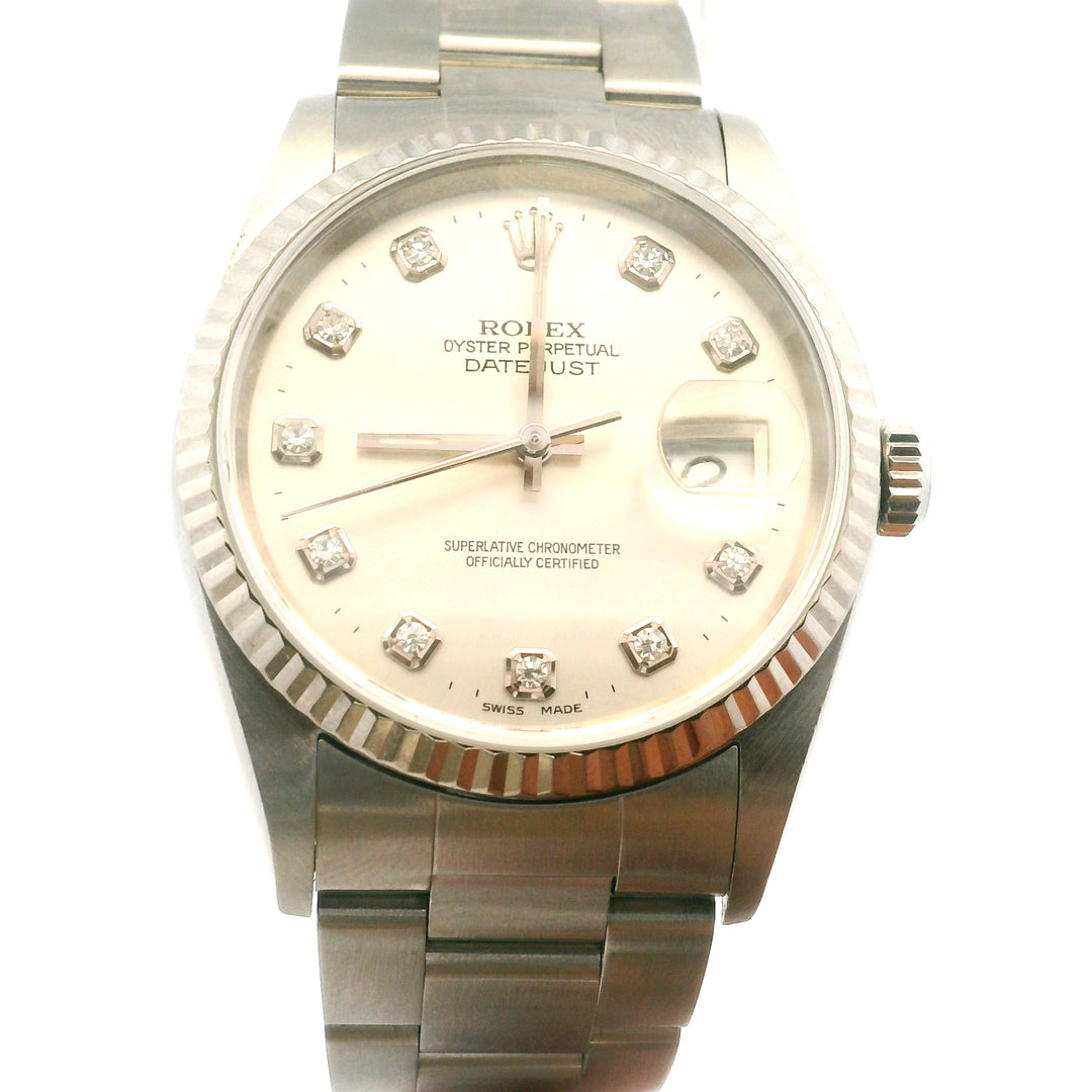 Rolex Oyster Perpetual Datejust 18KT White Gold and Stainless Steel Diamond Dial Watch, Contemporary