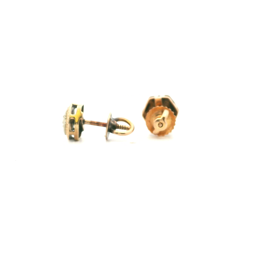 Estate 14K Two-Tone Gold 0.10CTW Old European-Cut Diamond Art Deco Stud Earrings