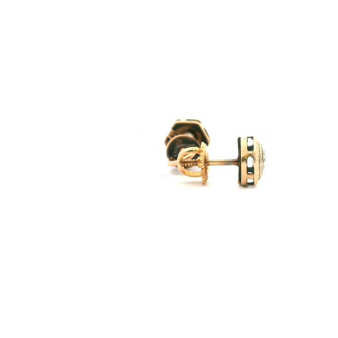 Estate 14K Two-Tone Gold 0.10CTW Old European-Cut Diamond Art Deco Stud Earrings