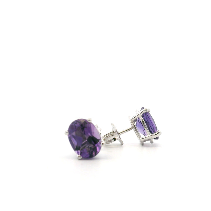 Estate 14K White Gold 2.41CTW Oval Amethyst Solitaire Stud Earrings