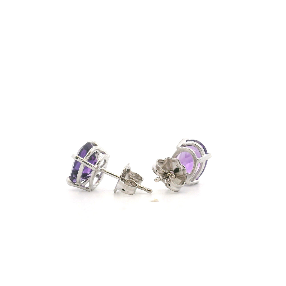 Estate 14K White Gold 2.41CTW Oval Amethyst Solitaire Stud Earrings