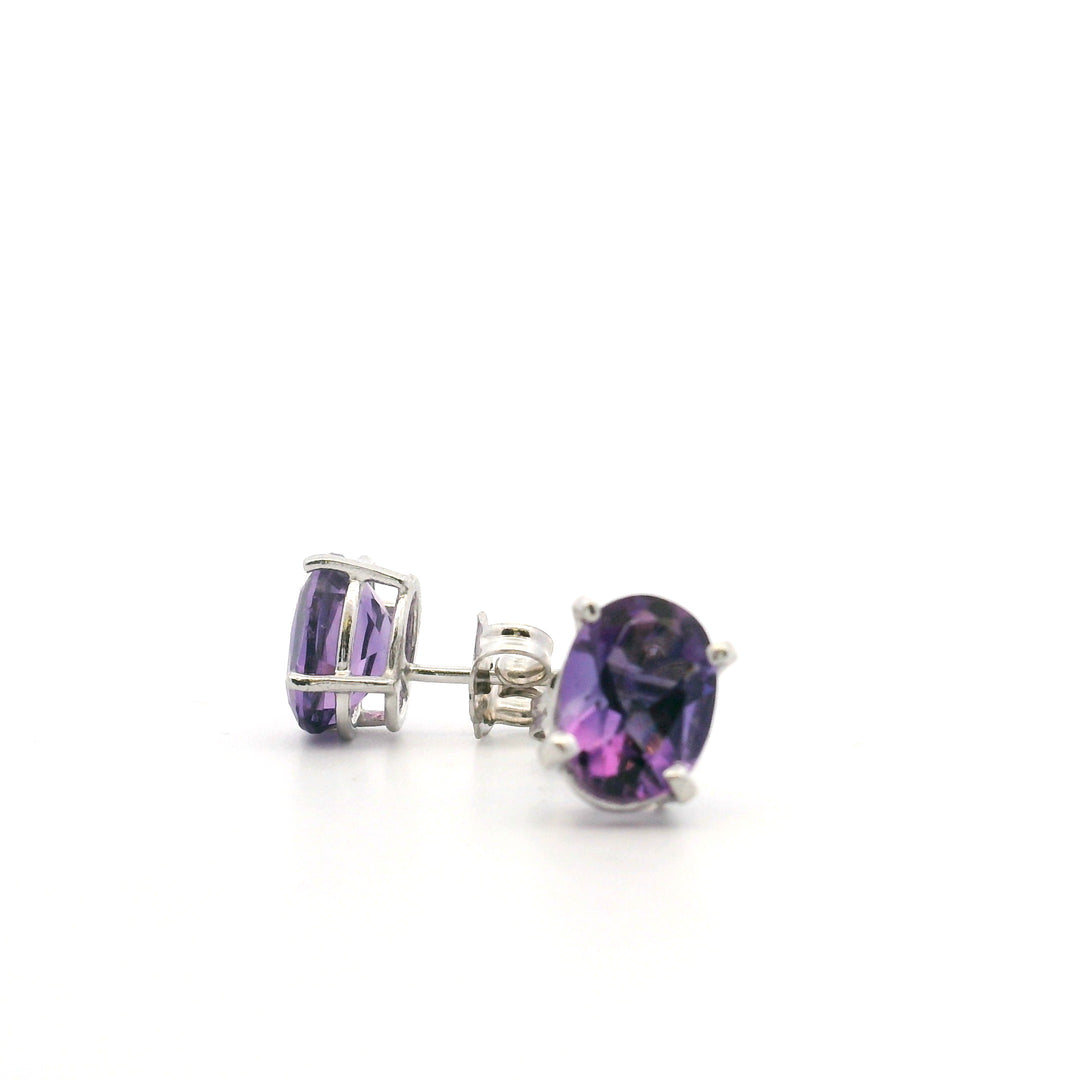 Estate 14K White Gold 2.41CTW Oval Amethyst Solitaire Stud Earrings
