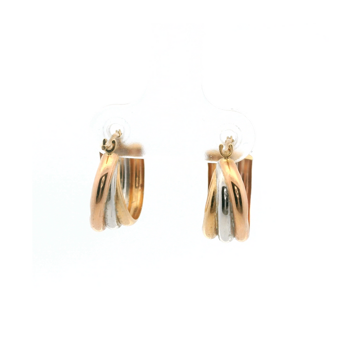 Estate 14K Tri-Tone Gold Half-Tube Hoop Earrings