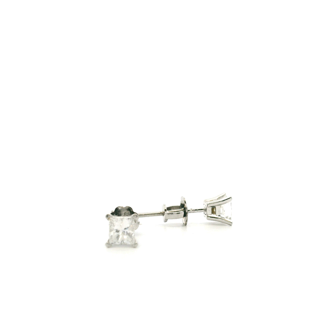 Estate Platinum 0.54CTW Square Brilliant Diamond Solitaire Stud Earrings