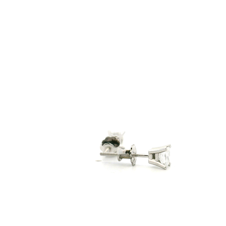 Estate Platinum 0.54CTW Square Brilliant Diamond Solitaire Stud Earrings