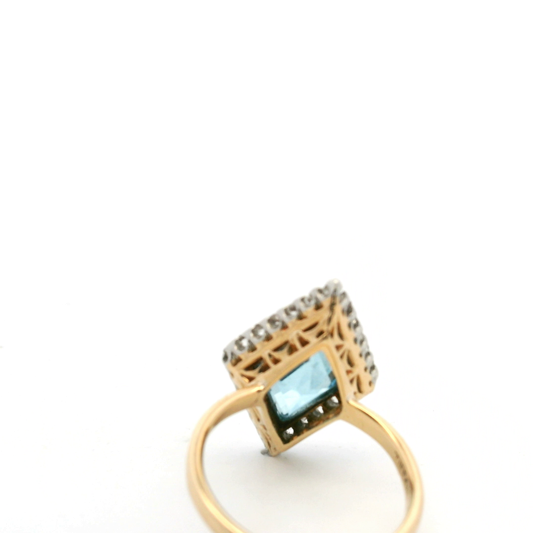 Estate 18K & Platinum Lozenge Aquamarine & Diamond Halo Edwardian Ring by Tiffany & Co.
