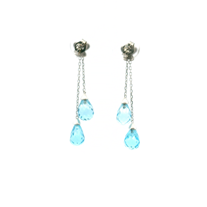Estate 10K White Gold 8.73CTW Blue Topaz Briolette Butterfly Drop Earrings