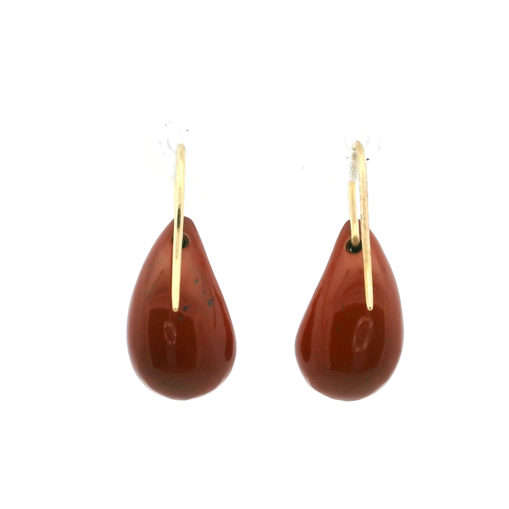 Estate 14K Yellow Gold Orangish-Red Agate Teardrop Earrings