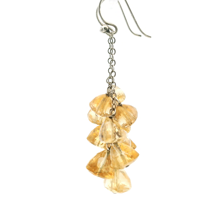 Estate Sterling Silver Citrine Bead Cluster Drop Earrings