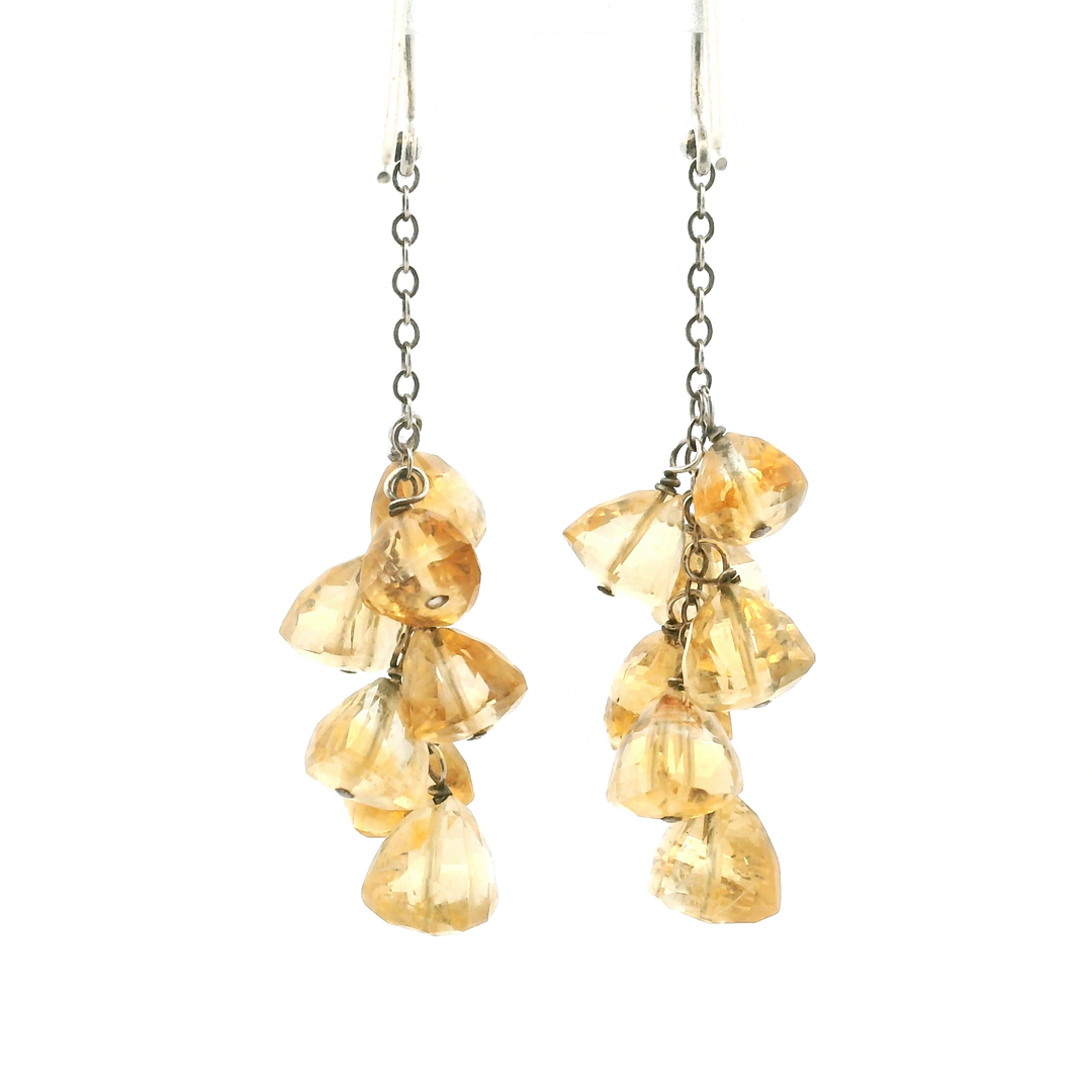 Estate Sterling Silver Citrine Bead Cluster Drop Earrings