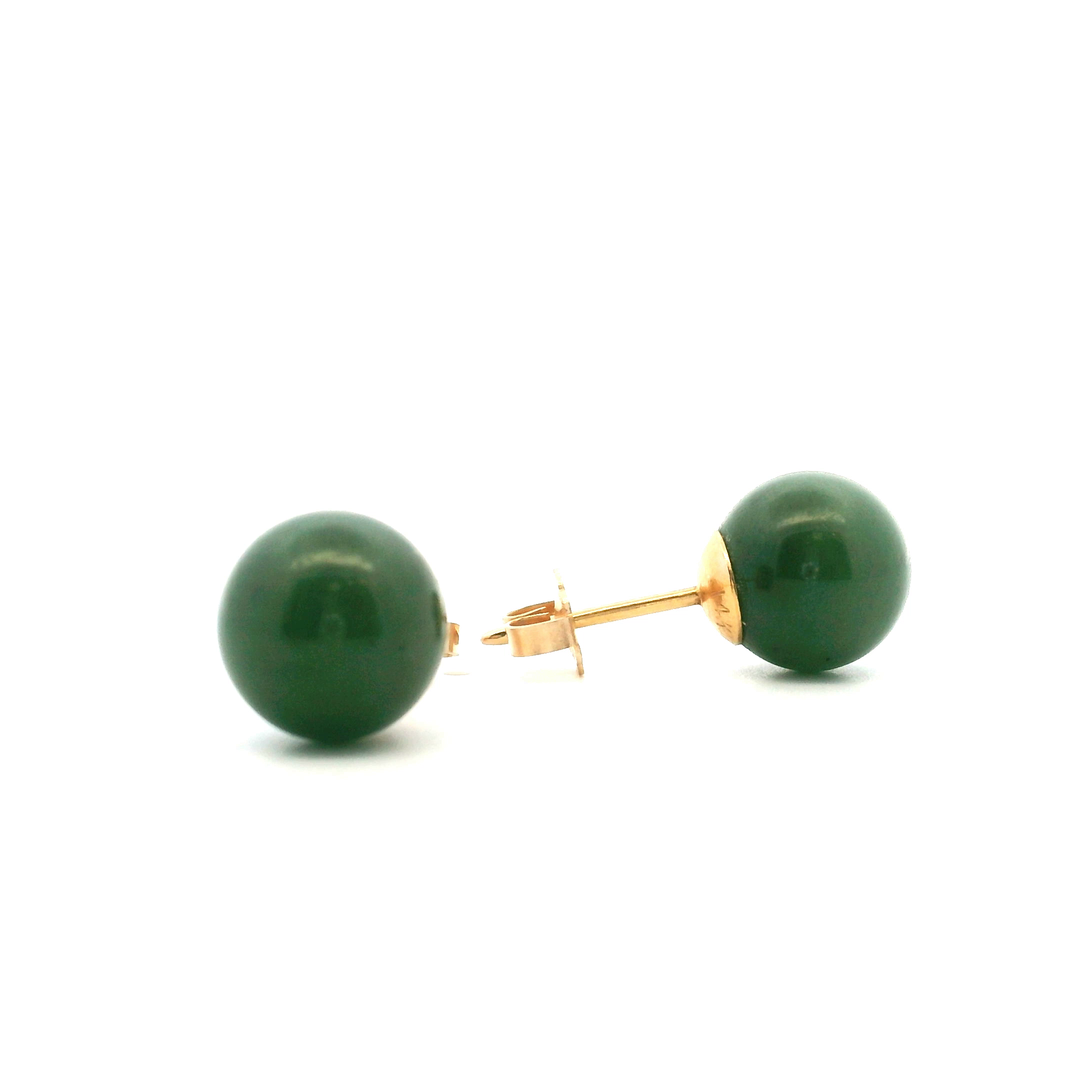 Estate 14K Yellow Gold Nephrite Jade Ball Stud Earrings