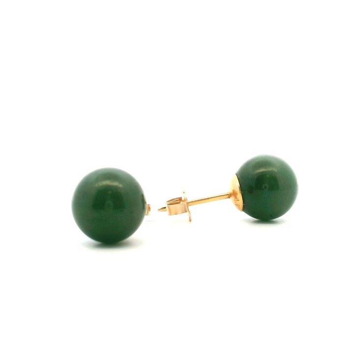 Estate 14K Yellow Gold Nephrite Jade Ball Stud Earrings