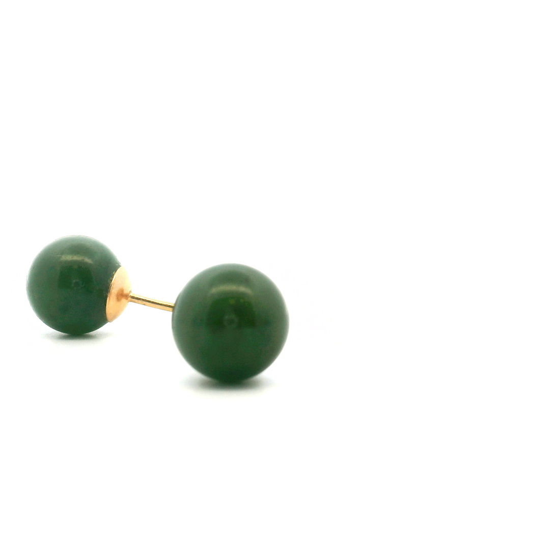 Estate 14K Yellow Gold Nephrite Jade Ball Stud Earrings