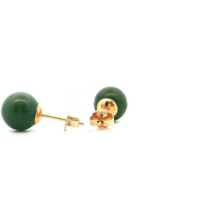 Estate 14K Yellow Gold Nephrite Jade Ball Stud Earrings