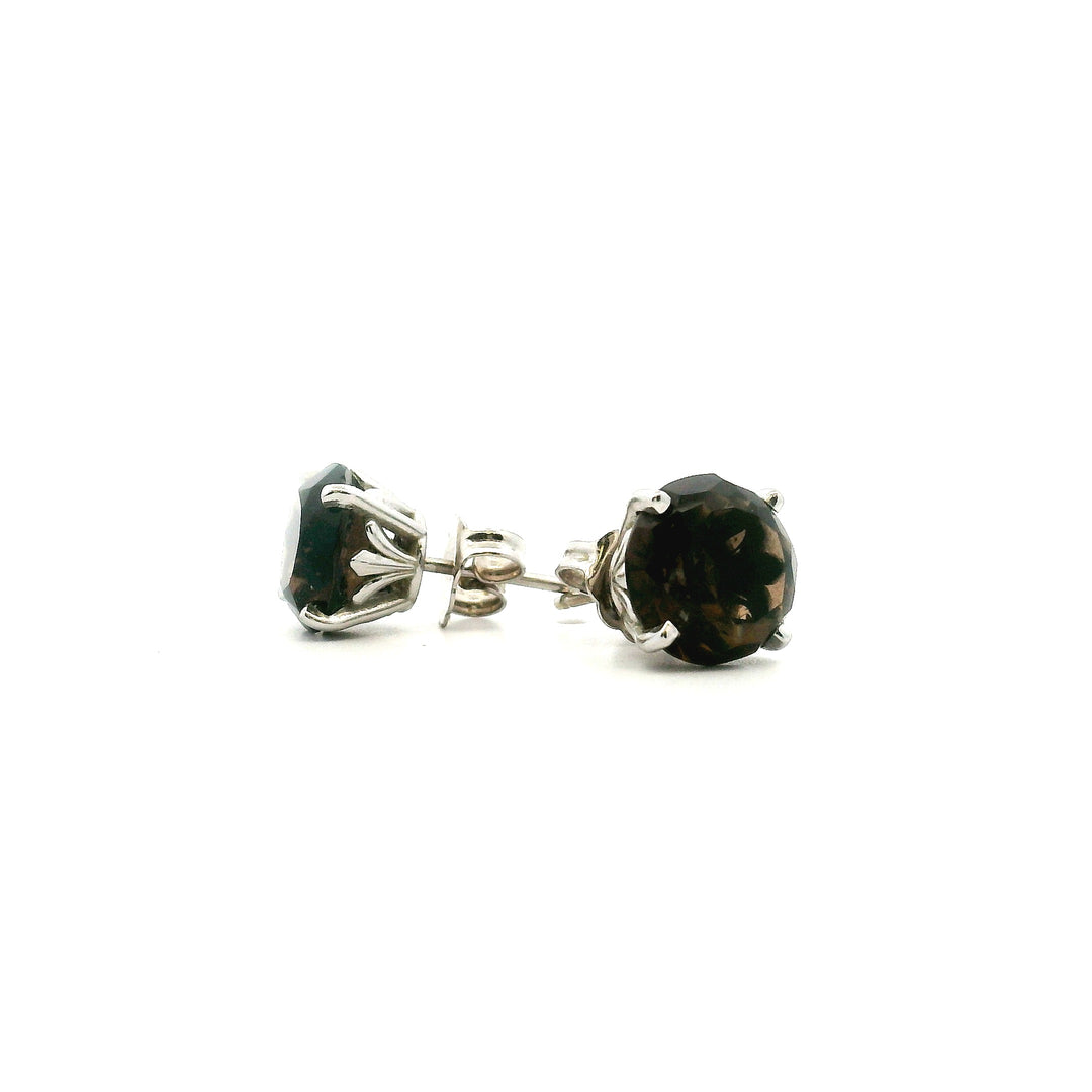 Estate 14K White Gold 3.60CTW Smoky Quartz Solitaire Stud Earrings