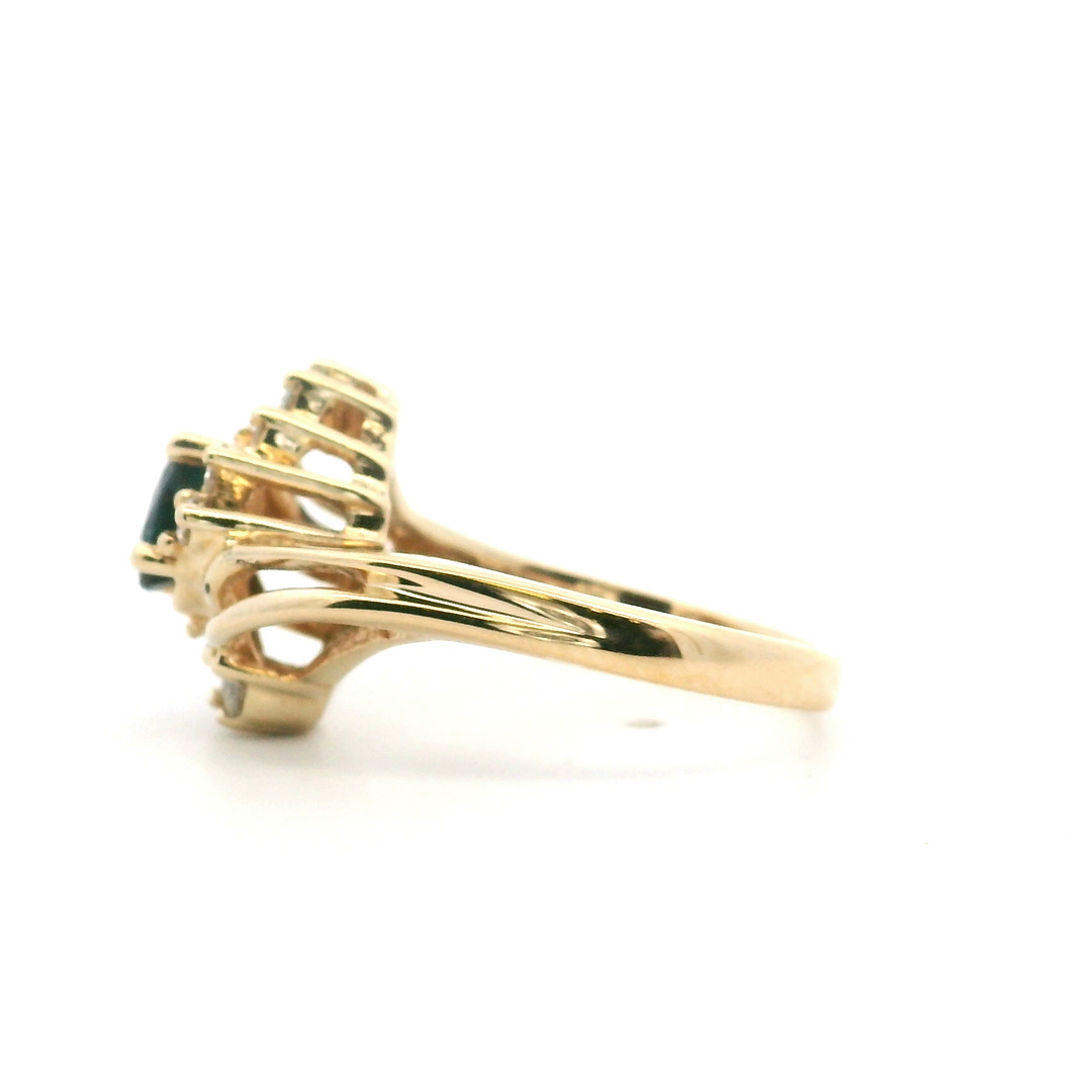 Estate 14K Yellow Gold 0.73CTW Oval Blue Sapphire and Diamond Bypass Ring