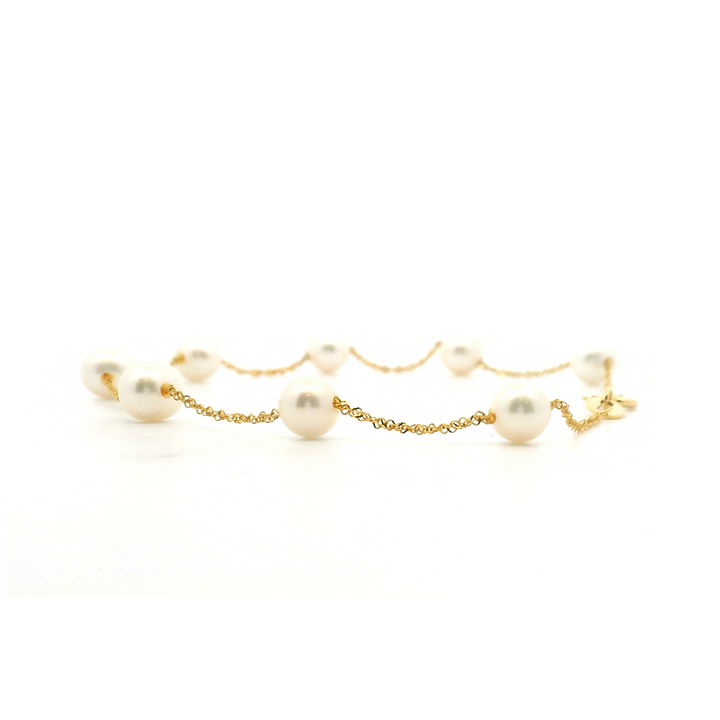 Estate 14K Yellow Gold Pearl Station Bracelet by Effy
