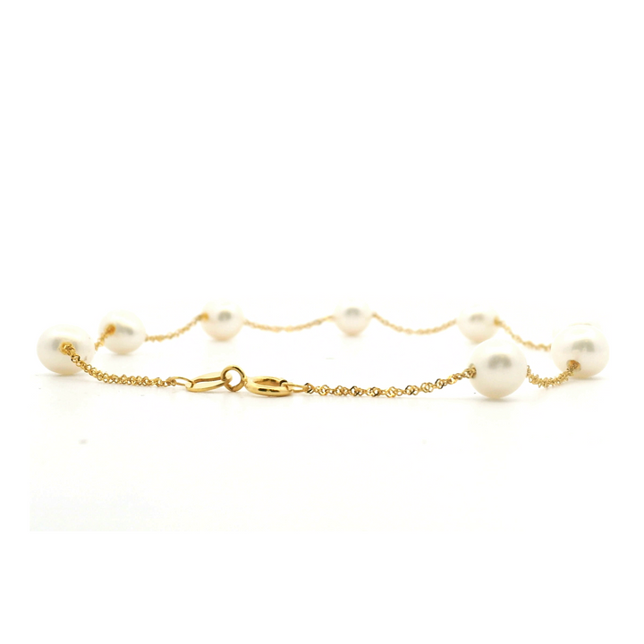 Estate 14K Yellow Gold Pearl Station Bracelet by Effy