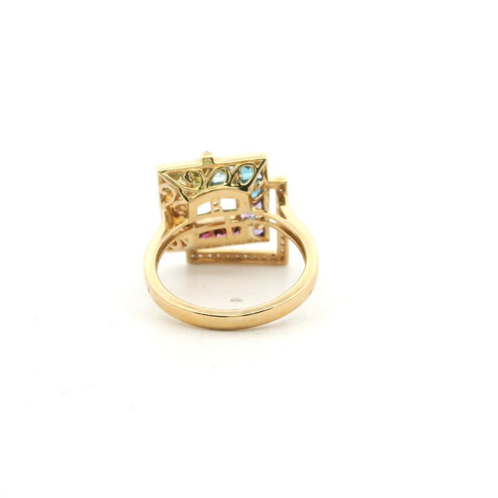 14K Yellow Gold 2.66CTW Multi-Gemstone & Diamond Geometric Ring by Bellarri