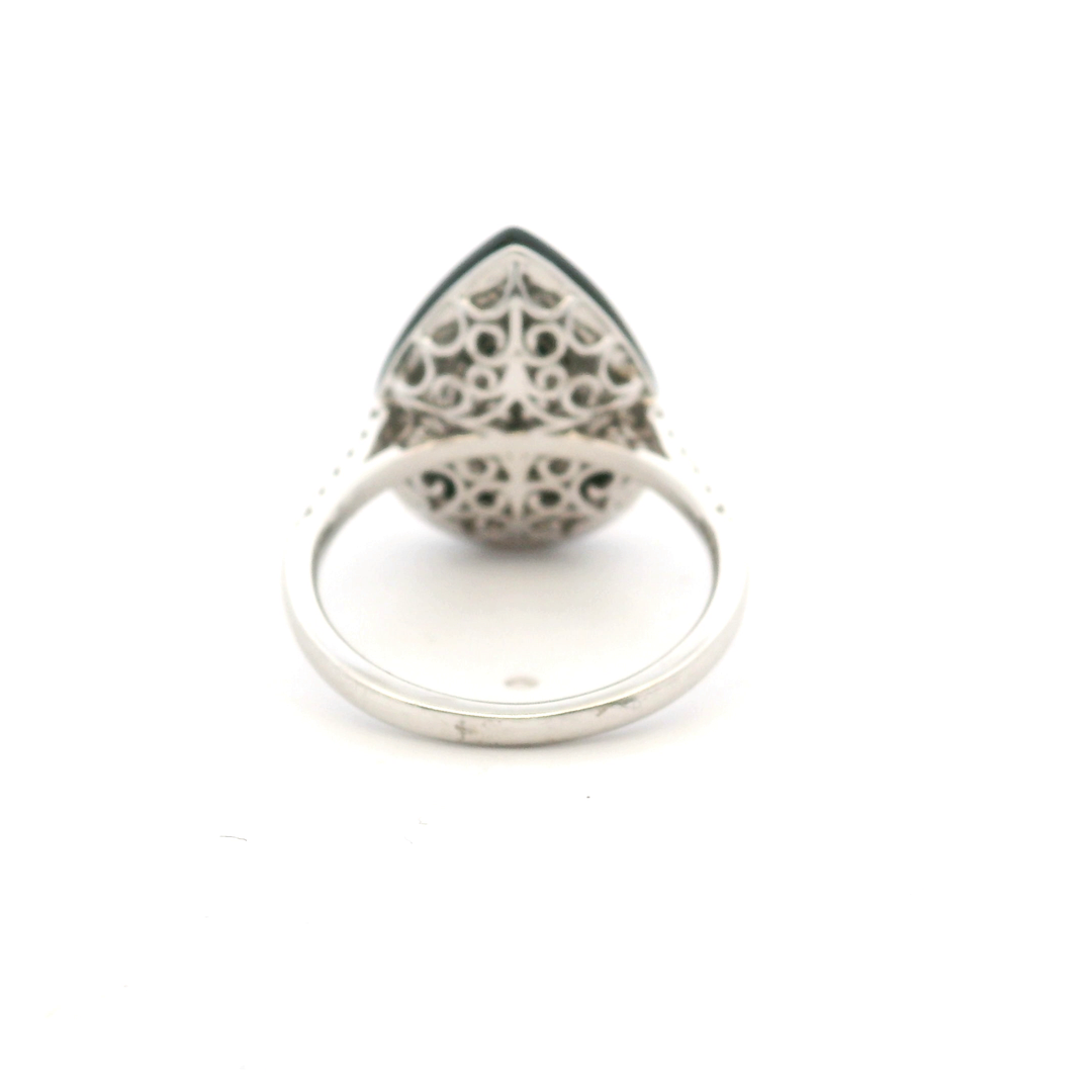 14K White Gold 1.77CTW Opal, Diamond, & Black Enamel Halo Ring