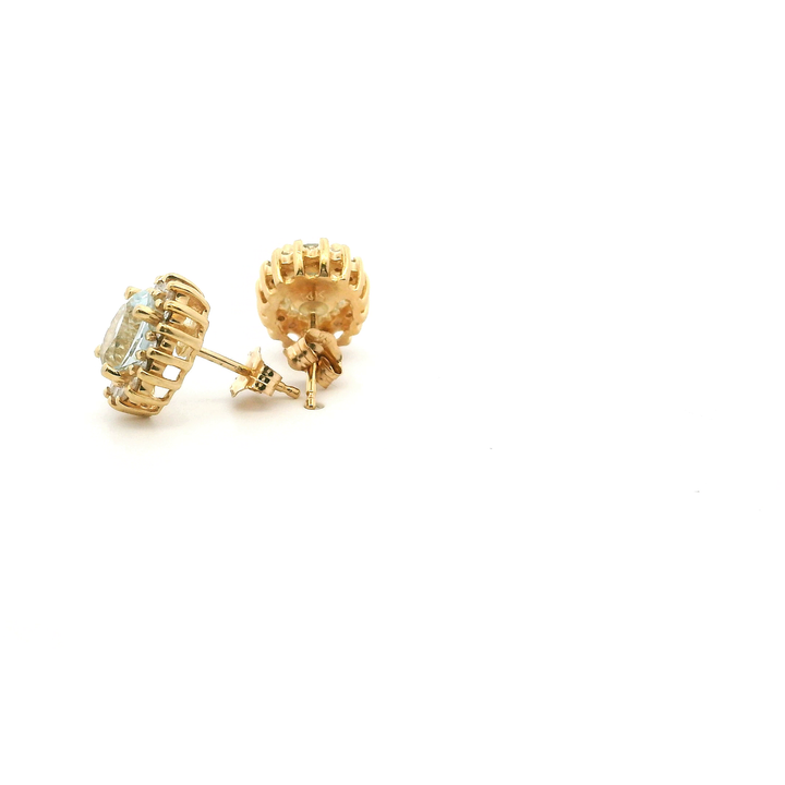 14K Yellow Gold 1.60CTW Oval Aquamarine & Diamond Halo Stud Earrings