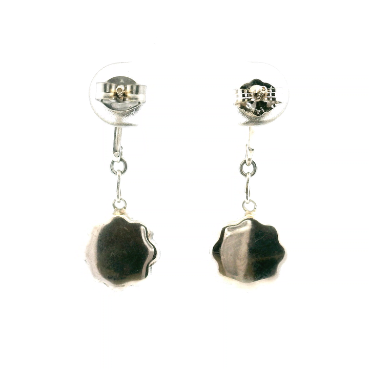 Estate Sterling Silver Niello Enamel Thai Art Landscape Drop Earrings