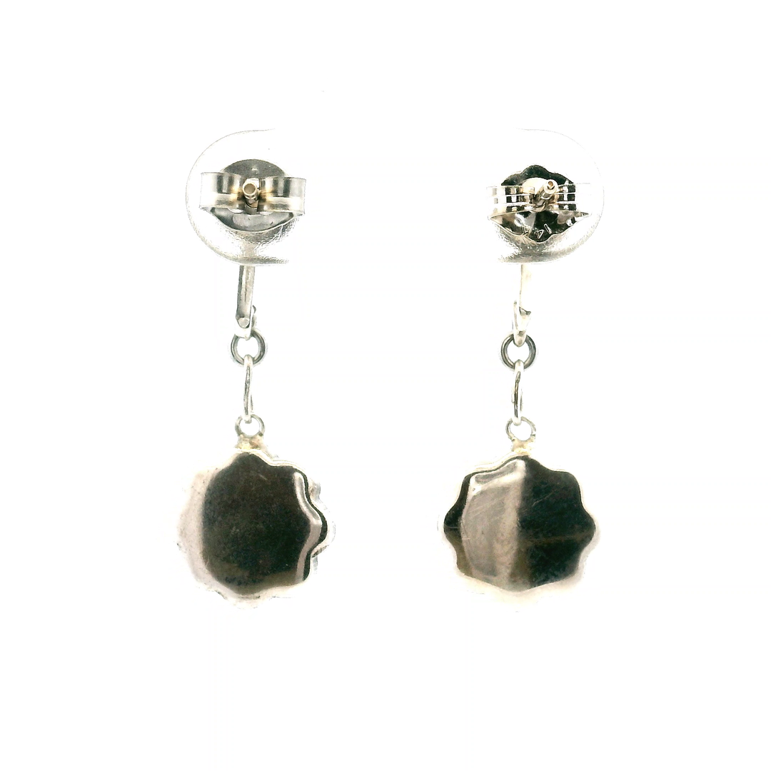 Estate Sterling Silver Niello Enamel Thai Art Landscape Drop Earrings