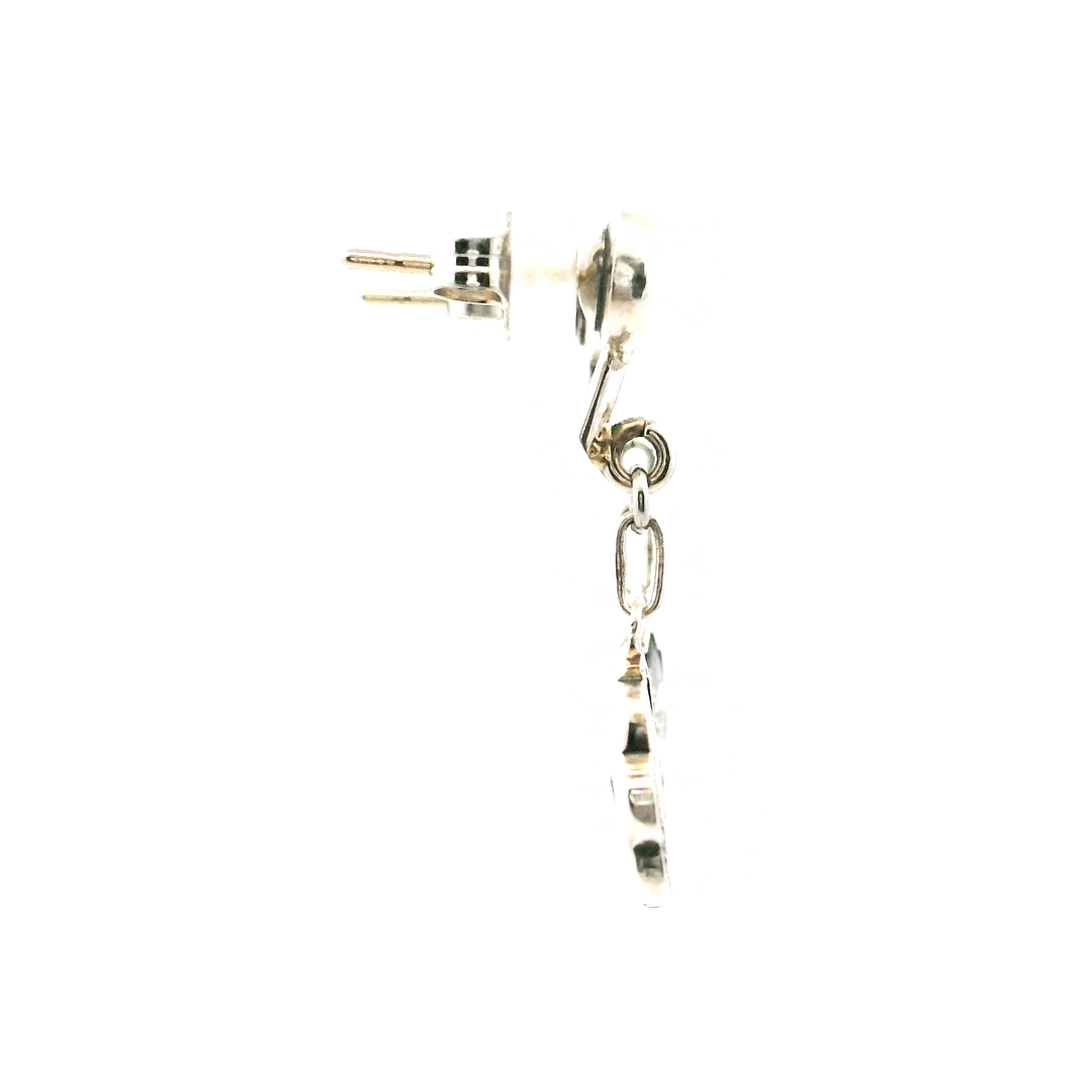 Estate Sterling Silver Niello Enamel Thai Art Landscape Drop Earrings