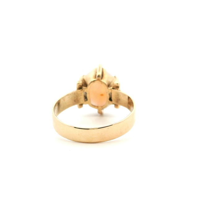 Estate 14KT Yellow Gold Oval Cabochon Opal Solitaire Ring, Size 6.5, Victorian
