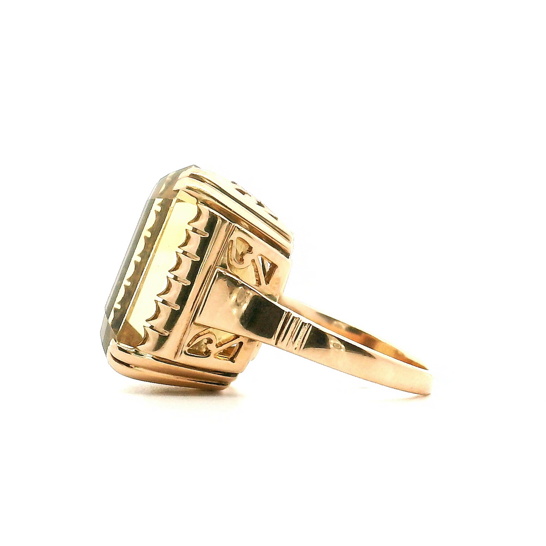 Estate 14K Yellow Gold 21.63 CT Emerald-Cut Citrine Solitaire Vintage Ring